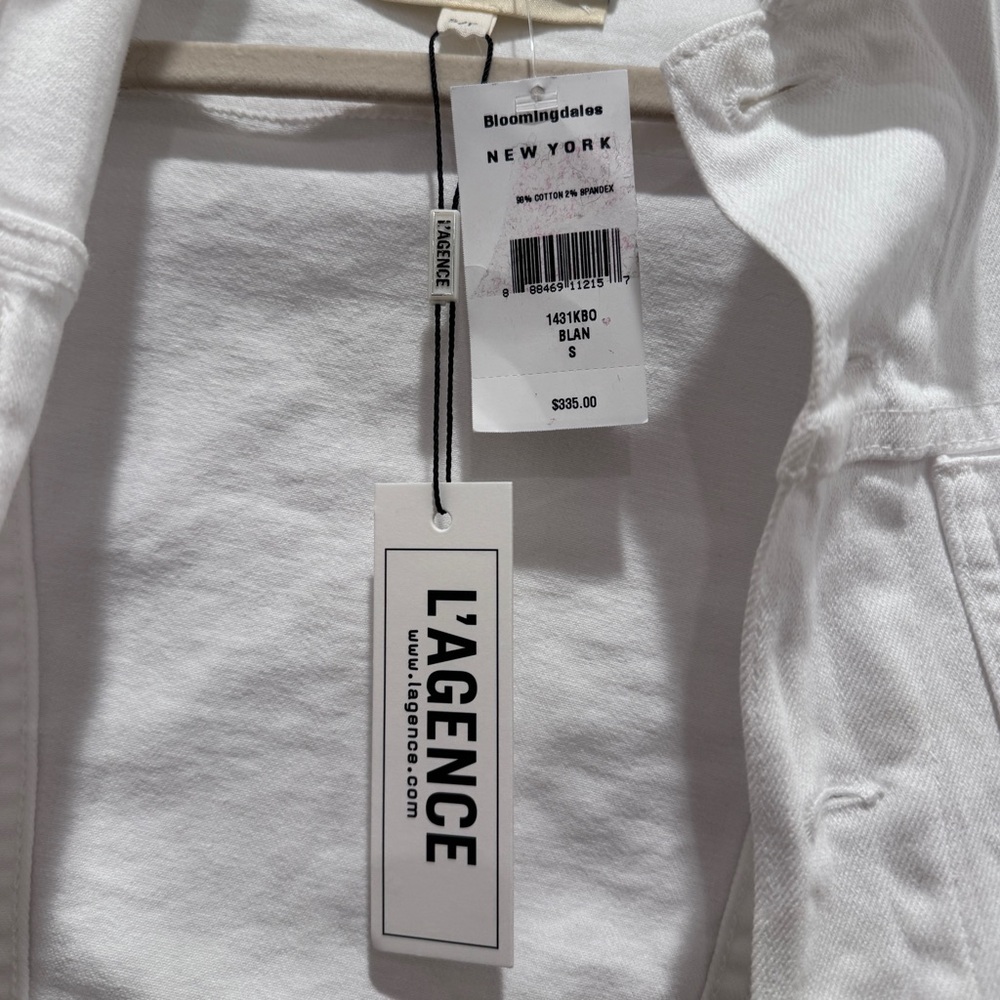 NWT L'Agence Janelle Cropped Slim-Fit Jean Jacket Casual Denim Blanc White Sz S - Picture 15 of 16